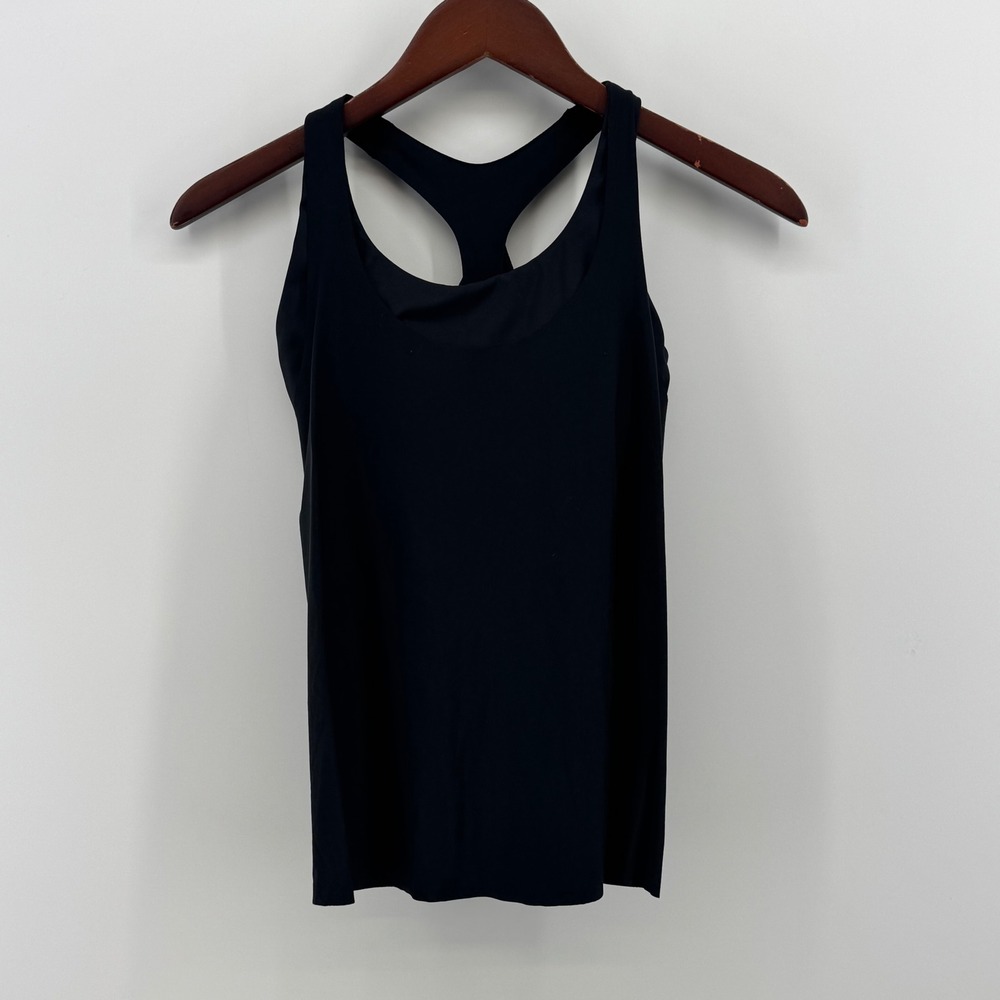 Athleta Womens XS Black Racerback Tank Top Built-In Shelf Bra Open Back Cutout